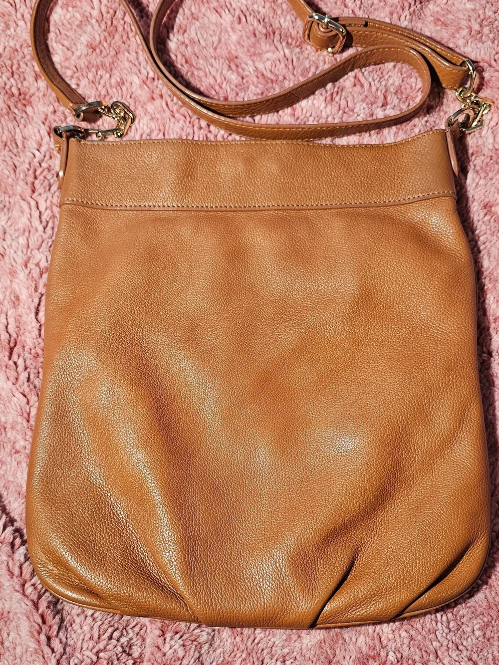 Tory Burch Camel Pebbled Soft Leather Chain Detail Crossbody Bag